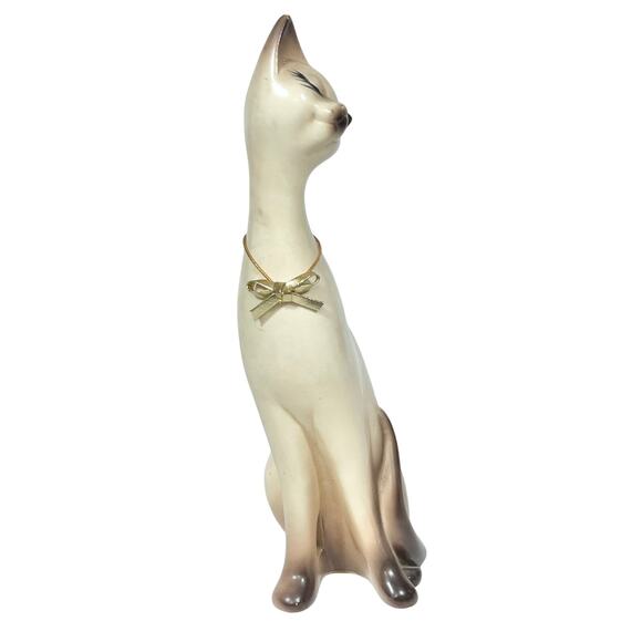 Vintage Ceramic Siamese Cat Figurine 12" Brown Cream Long Neck 1972 Damaged - Picture 2 of 12